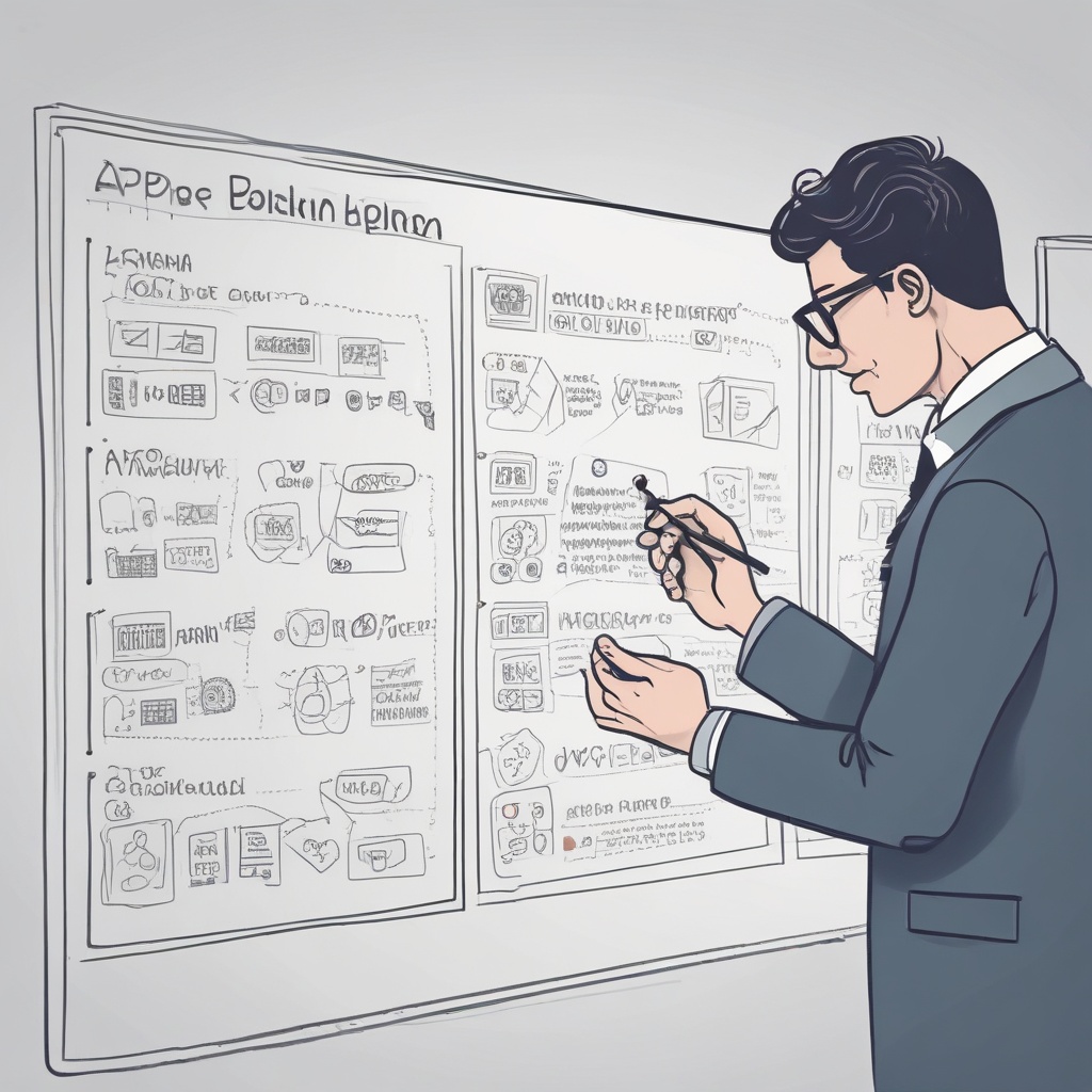 Illustration of a person writing an app specification on a whiteboard